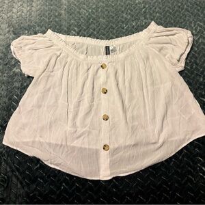 White Off-Shoulder Buttoned Top